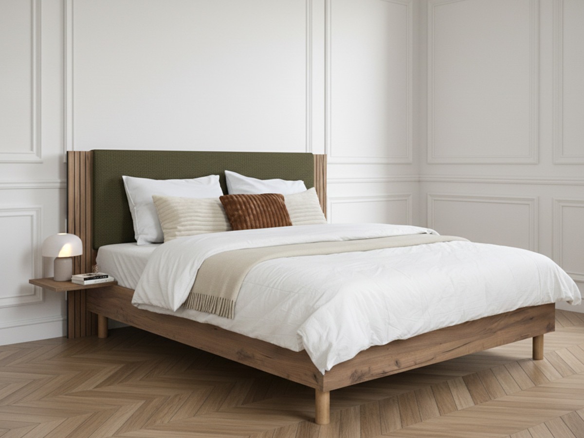 Lit LIOR lattes massives pieds en bois naturel vert — vue 4