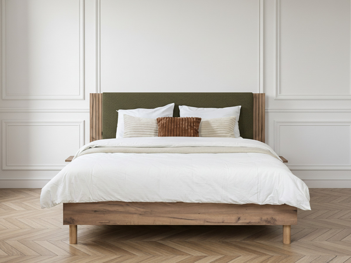 Lit LIOR lattes massives pieds en bois naturel vert