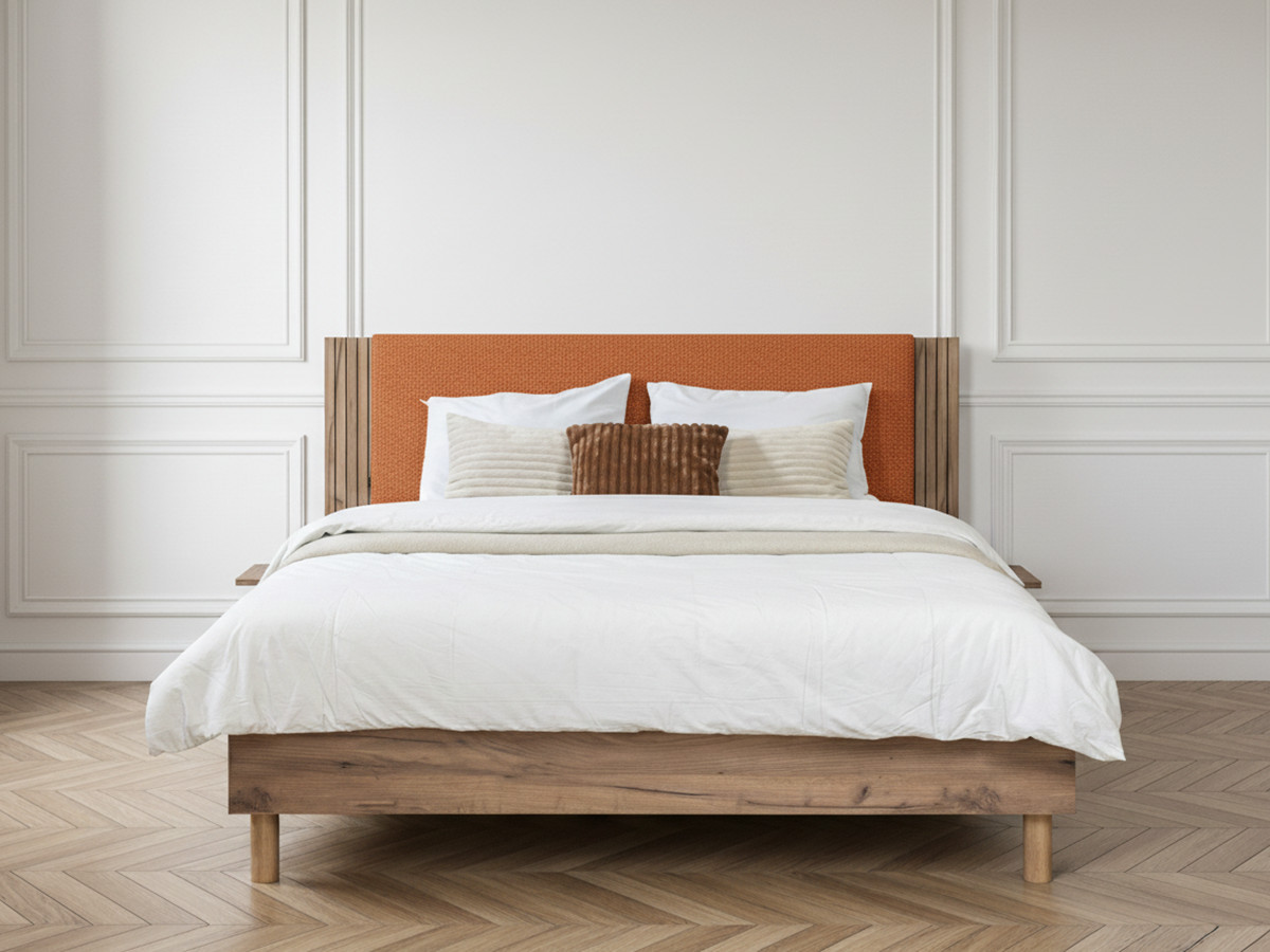 LIOR bed met massieve lattenbodem en poten van natuurlijk hout