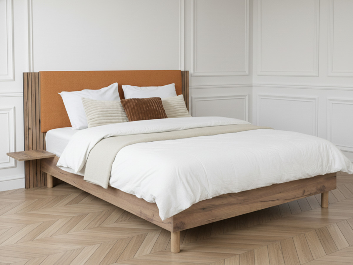 LIOR bed met massieve lattenbodem en poten van natuurlijk hout