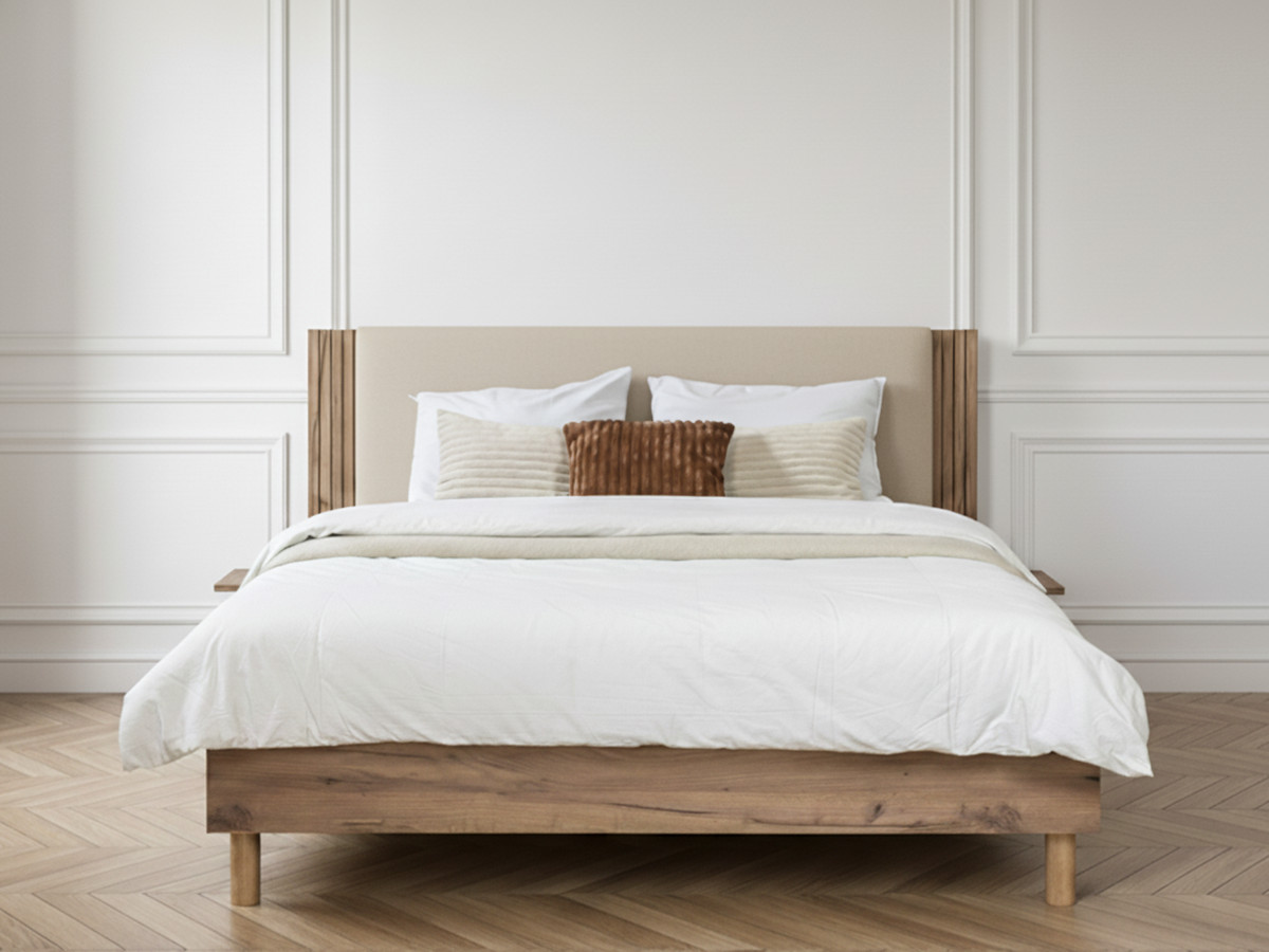 LIOR bed met massieve lattenbodem en poten van natuurlijk hout
