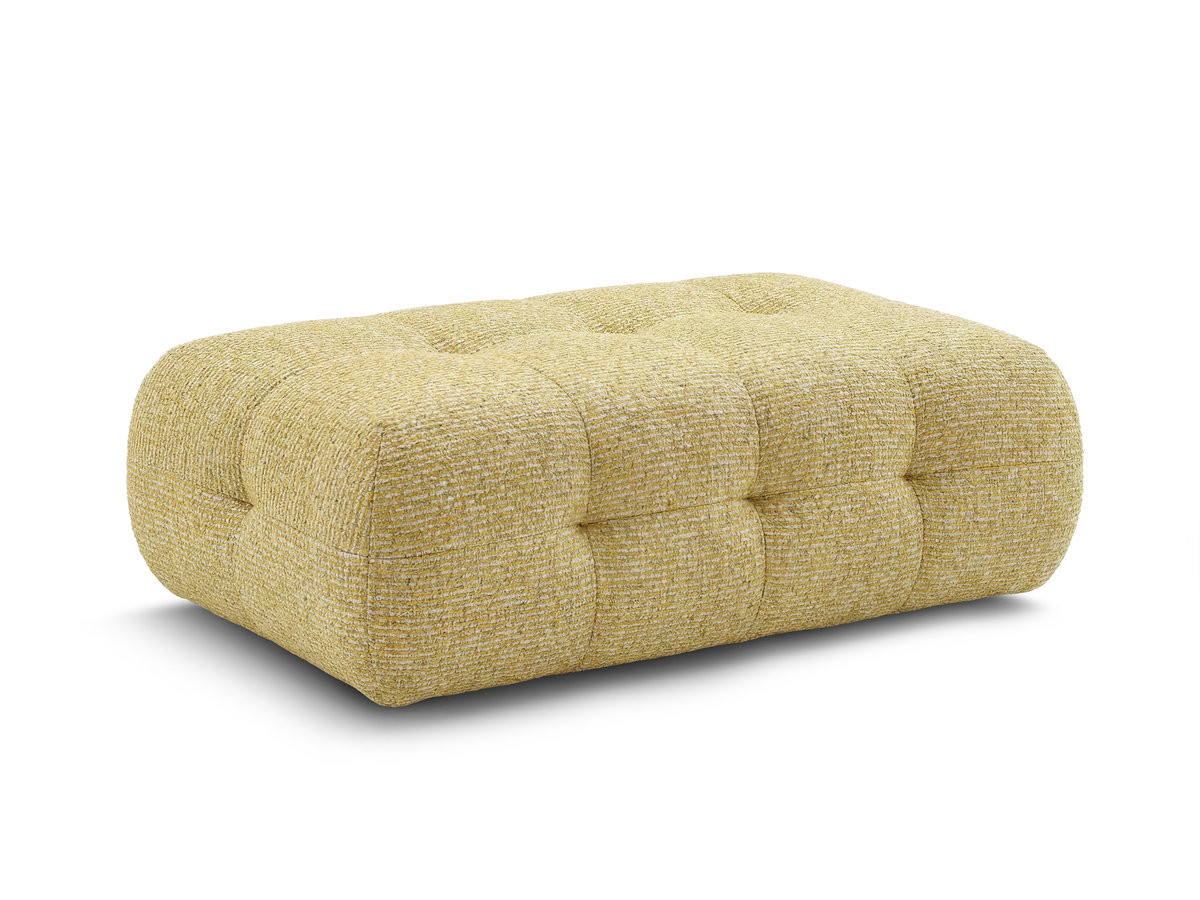 grote laura poef in gemęleerde stof gekleurd geel