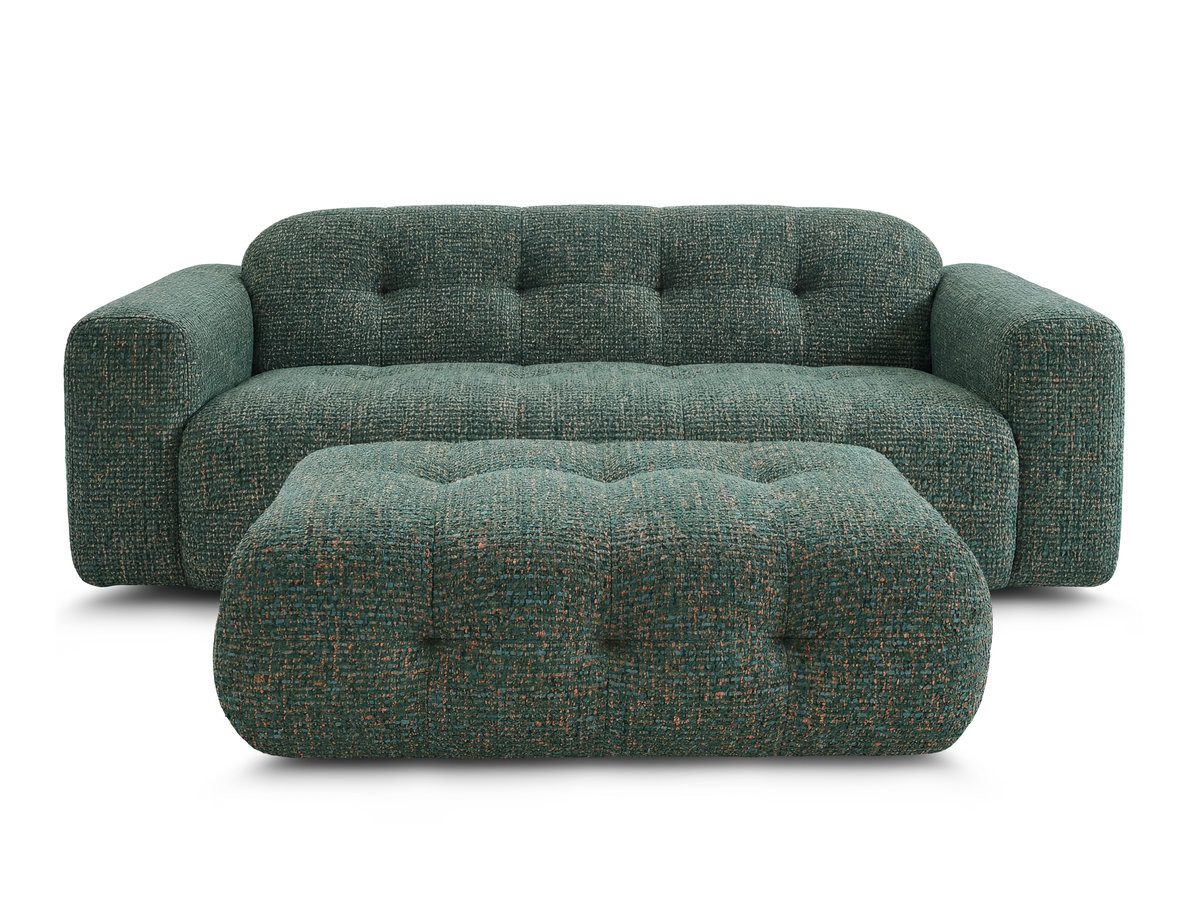 Canapé droit fixe 3 places LAURA tissu chiné avec grand pouf