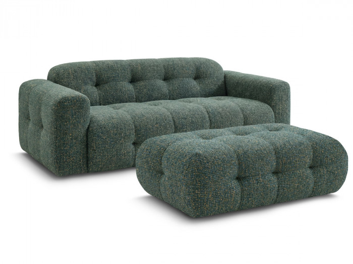 Canapé droit fixe 3 places LAURA tissu chiné avec grand pouf