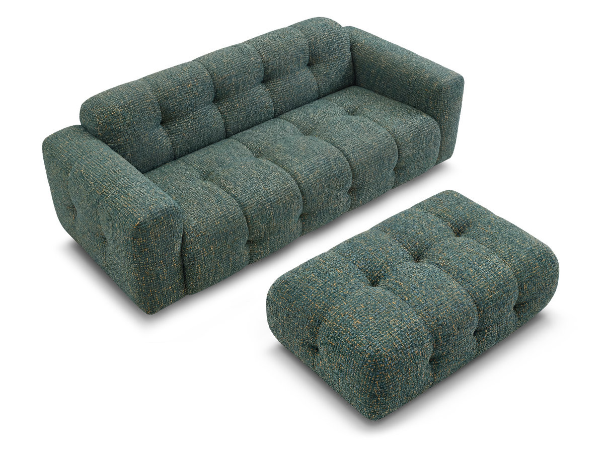 Canapé droit fixe 3 places LAURA tissu chiné avec grand pouf