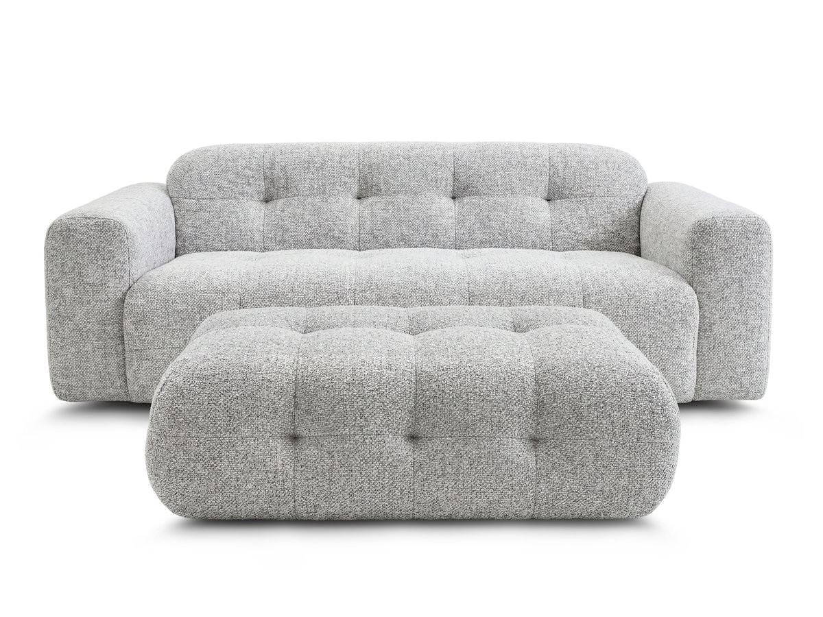 Canapé droit fixe 3 places LAURA tissu chiné avec grand pouf