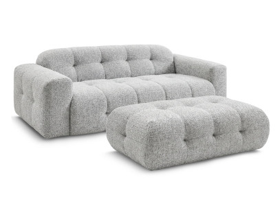 Canapé droit fixe 3 places LAURA tissu chiné avec grand pouf