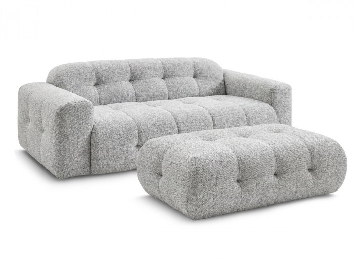 Canapé droit fixe 3 places LAURA tissu chiné avec grand pouf