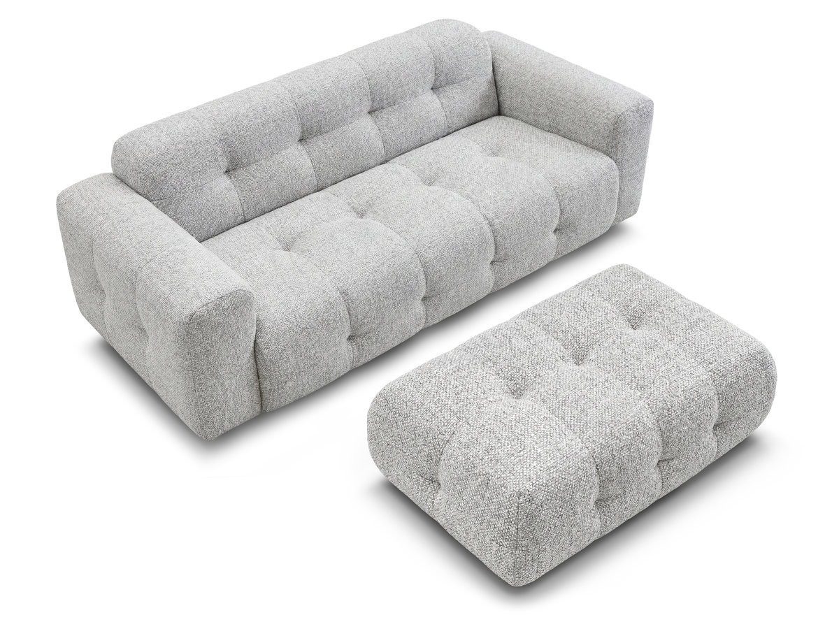 Canapé droit fixe 3 places LAURA tissu chiné avec grand pouf