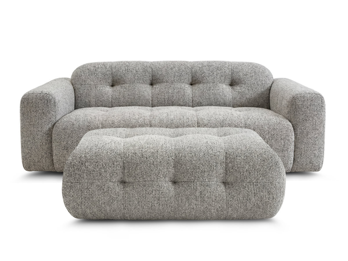Canapé droit fixe 3 places LAURA tissu chiné avec grand pouf