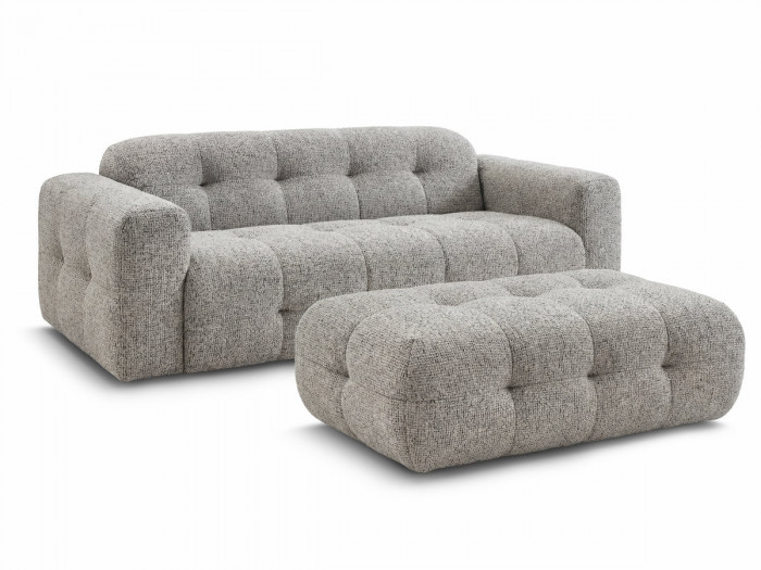 Canapé droit fixe 3 places LAURA tissu chiné avec grand pouf