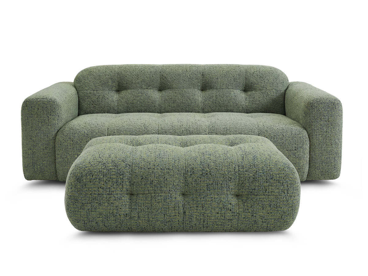 Canapé droit fixe 3 places LAURA tissu chiné avec grand pouf