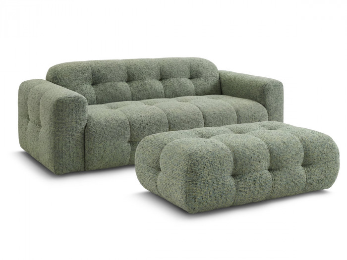 Canapé droit fixe 3 places LAURA tissu chiné avec grand pouf