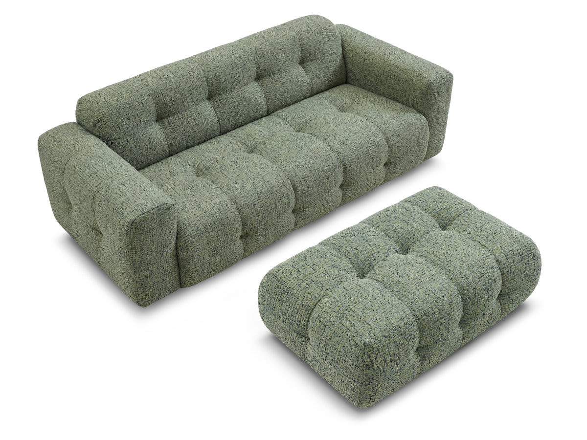 Canapé droit fixe 3 places LAURA tissu chiné avec grand pouf
