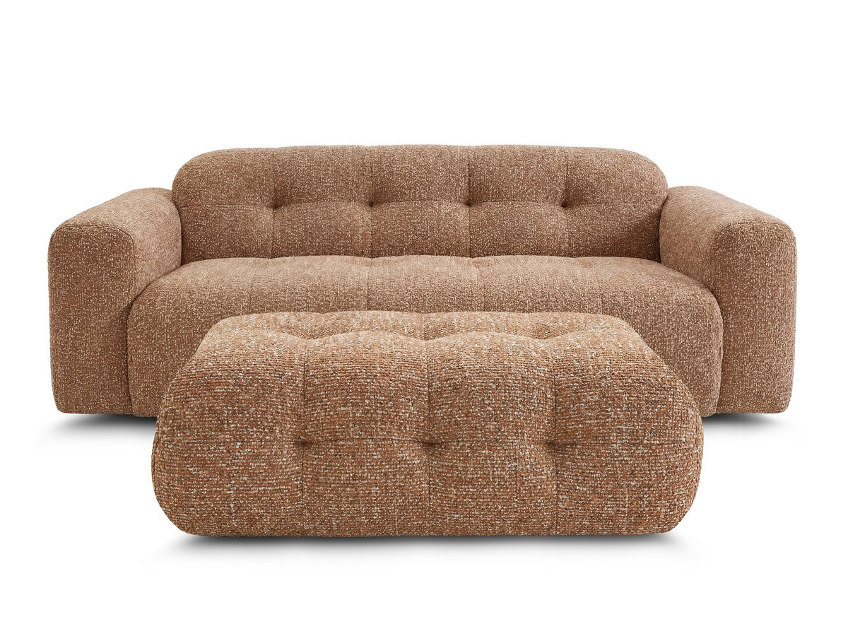 Canapé droit fixe 3 places LAURA tissu chiné avec grand pouf