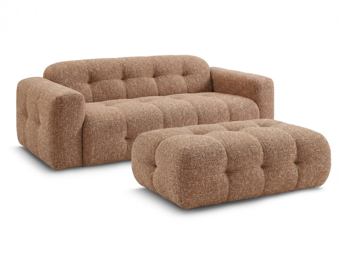 Canapé droit fixe 3 places LAURA tissu chiné avec grand pouf