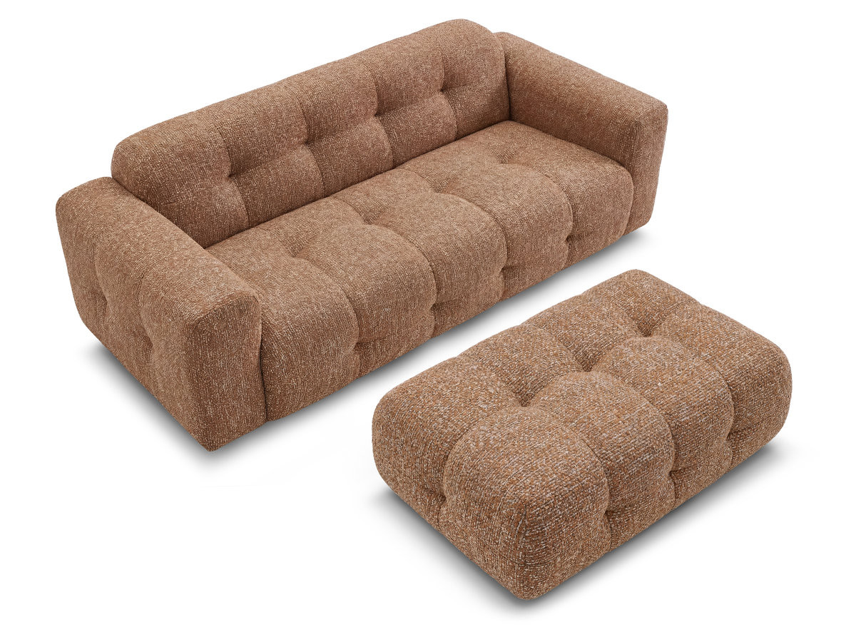 Canapé droit fixe 3 places LAURA tissu chiné avec grand pouf