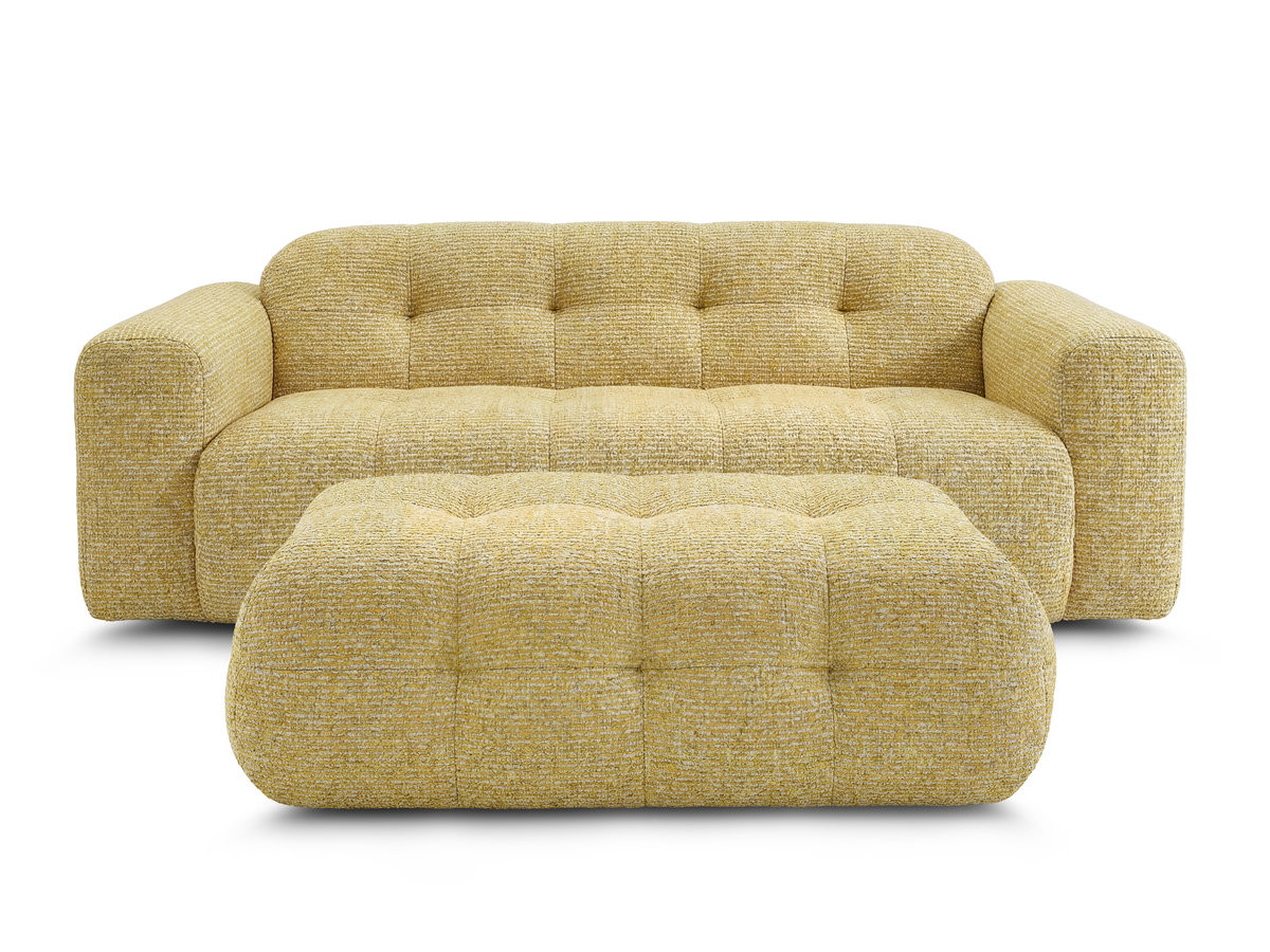 Canapé droit fixe 3 places LAURA tissu chiné avec grand pouf
