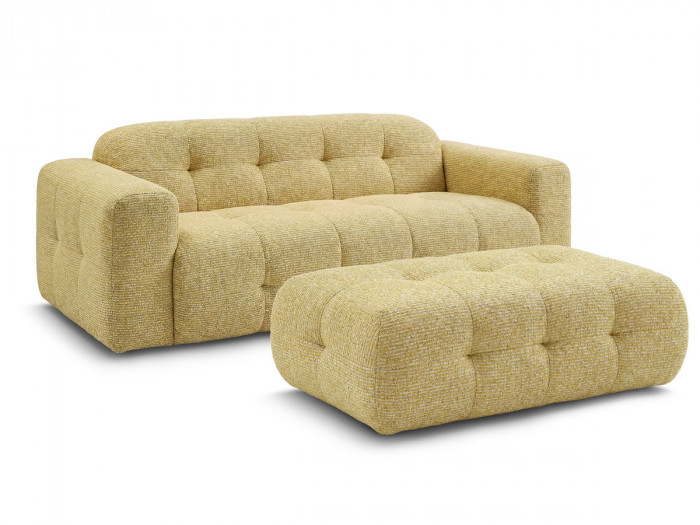 Canapé droit fixe 3 places LAURA tissu chiné avec grand pouf