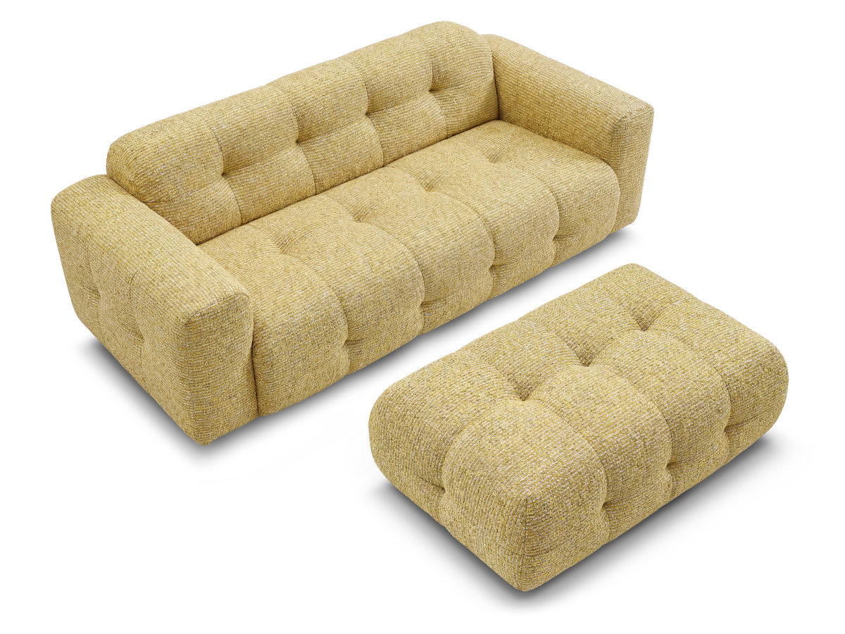 Canapé droit fixe 3 places LAURA tissu chiné avec grand pouf
