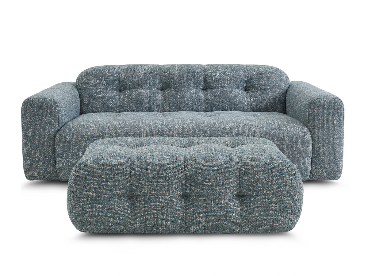 Canapé droit fixe 3 places LAURA tissu chiné avec grand pouf