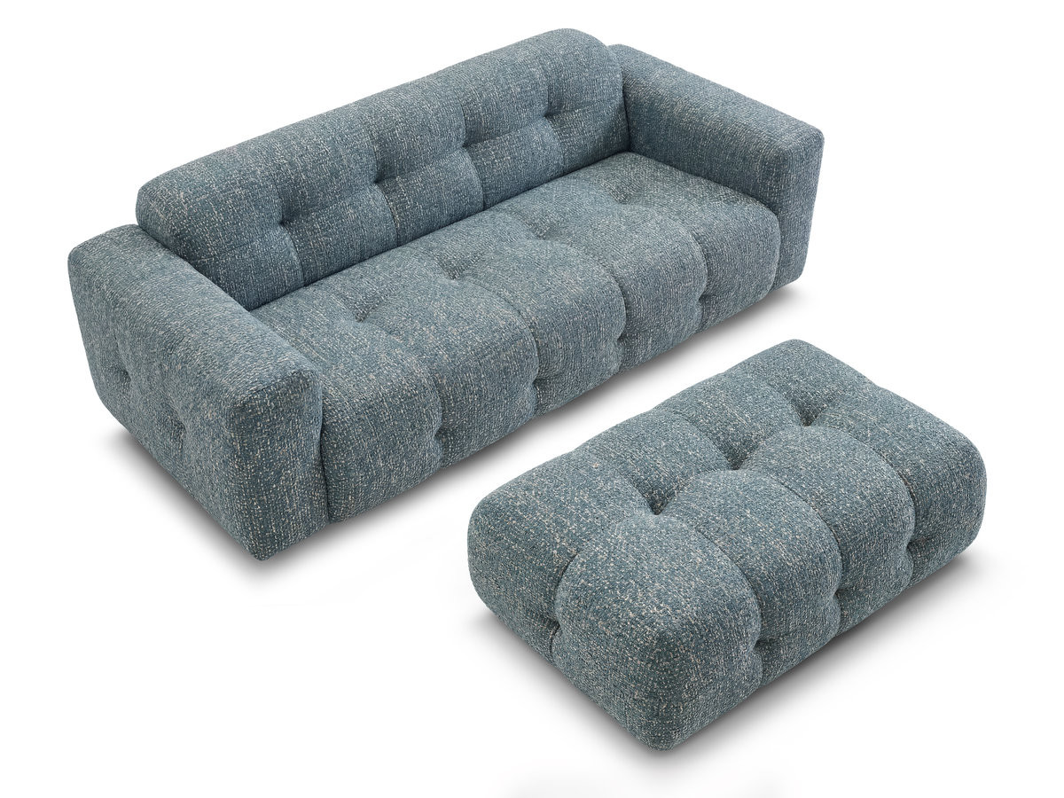 Canapé droit fixe 3 places LAURA tissu chiné avec grand pouf