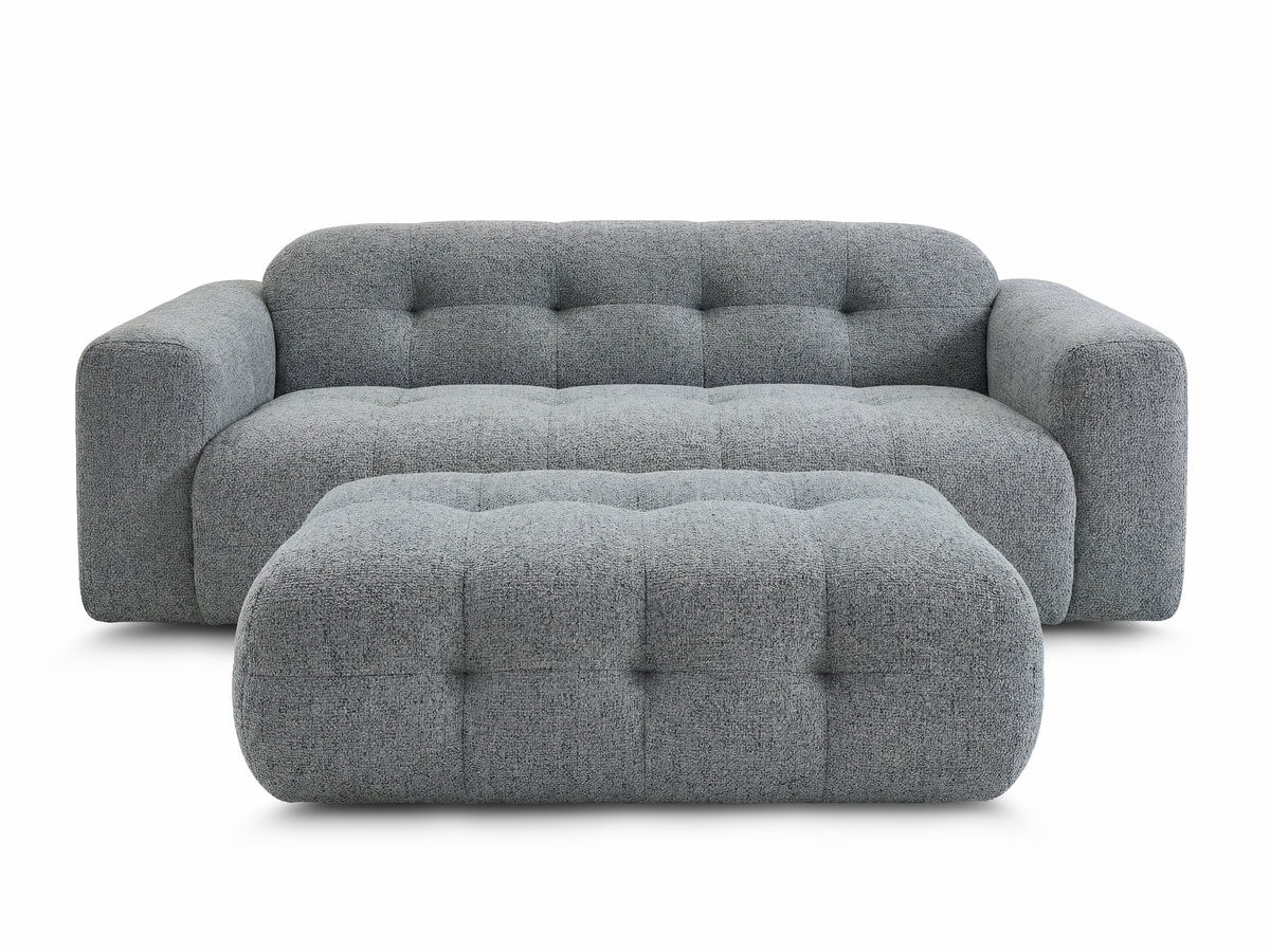 Canapé droit fixe 3 places LAURA tissu chiné avec grand pouf