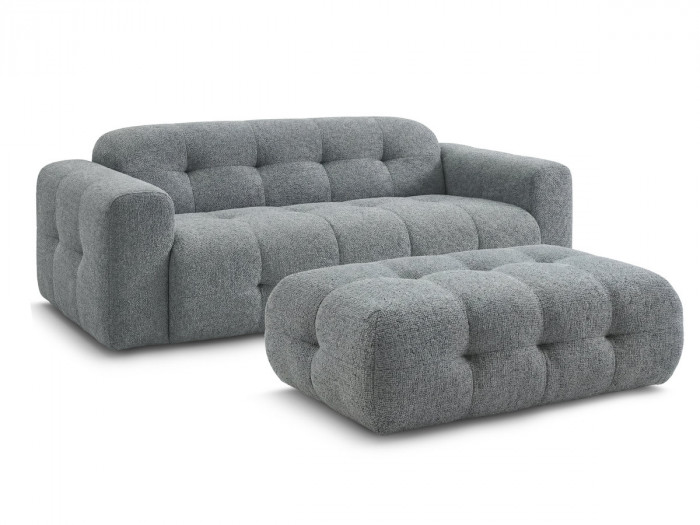 Canapé droit fixe 3 places LAURA tissu chiné avec grand pouf