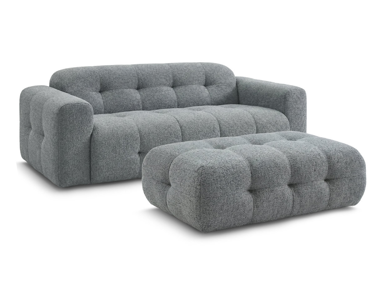 Canapé droit fixe 3 places LAURA tissu chiné avec grand pouf