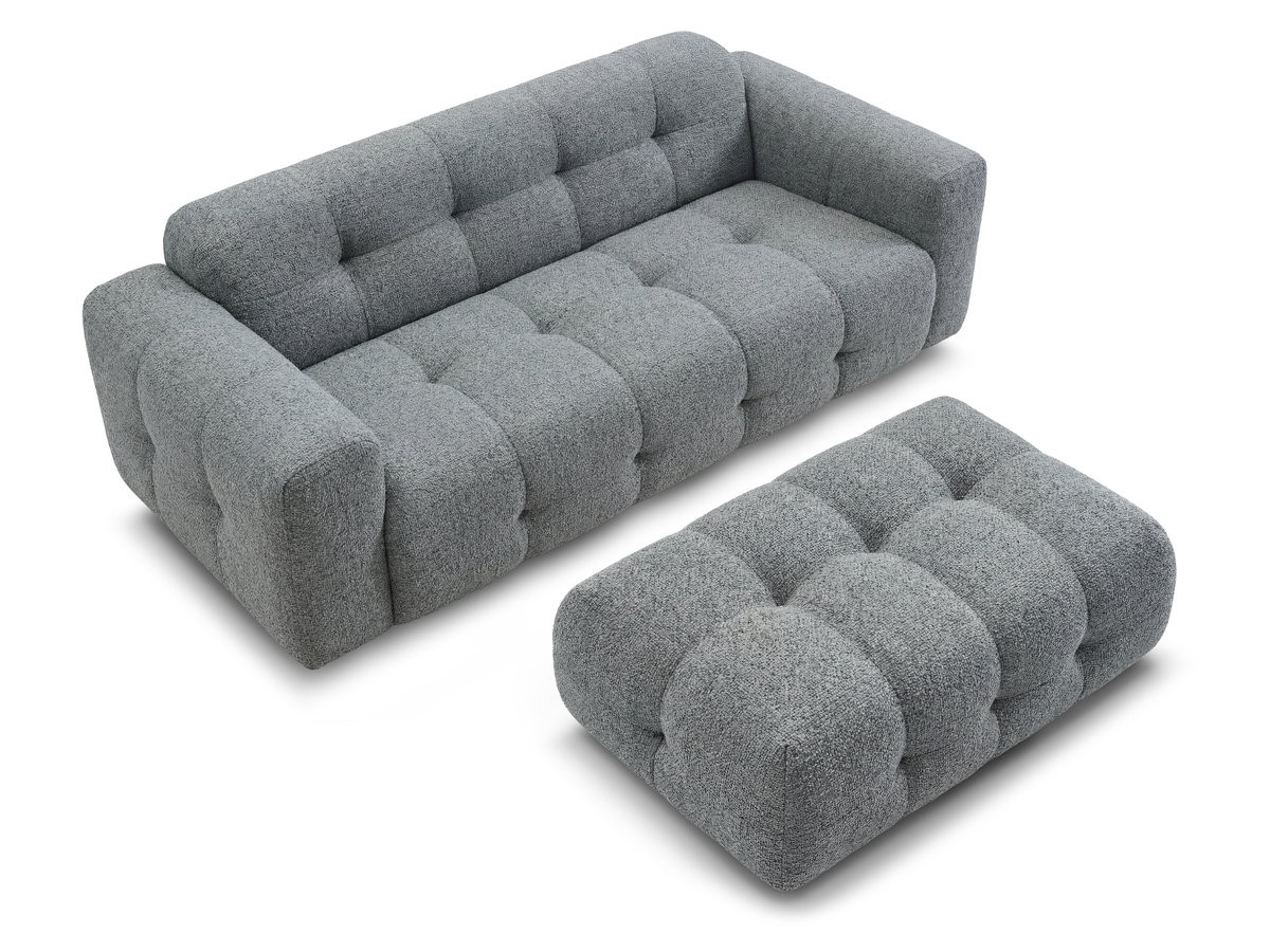 Canapé droit fixe 3 places LAURA tissu chiné avec grand pouf