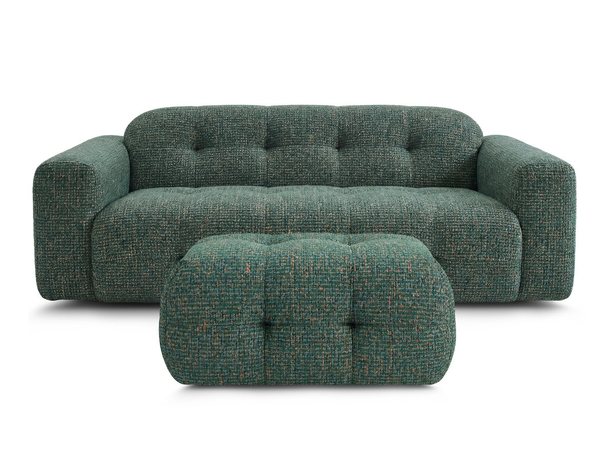 Canapé droit fixe 3 places LAURA tissu chiné avec petit pouf