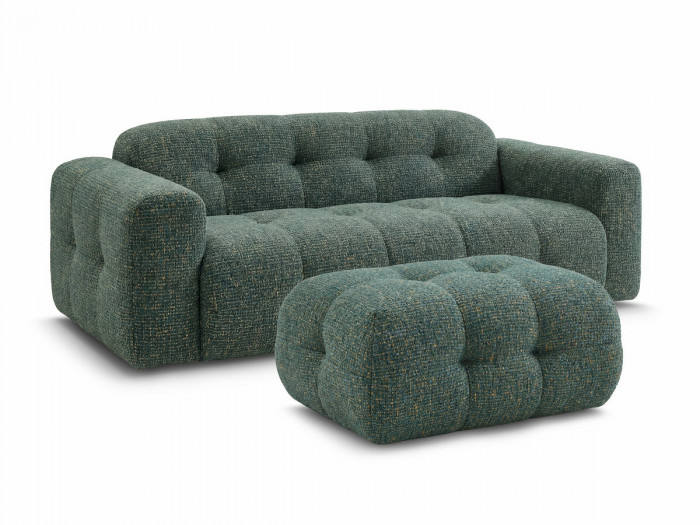 Canapé droit fixe 3 places LAURA tissu chiné avec petit pouf