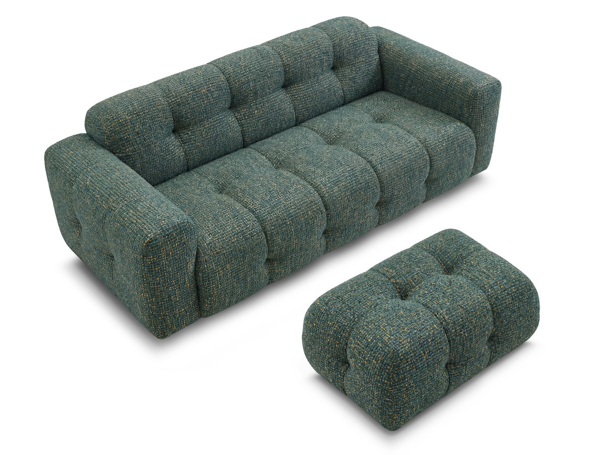 Canapé droit fixe 3 places LAURA tissu chiné avec petit pouf