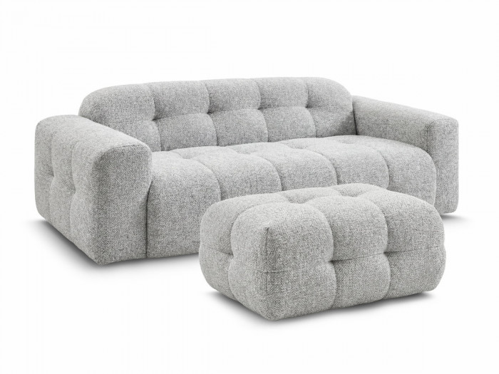 Canapé droit fixe 3 places LAURA tissu chiné avec petit pouf