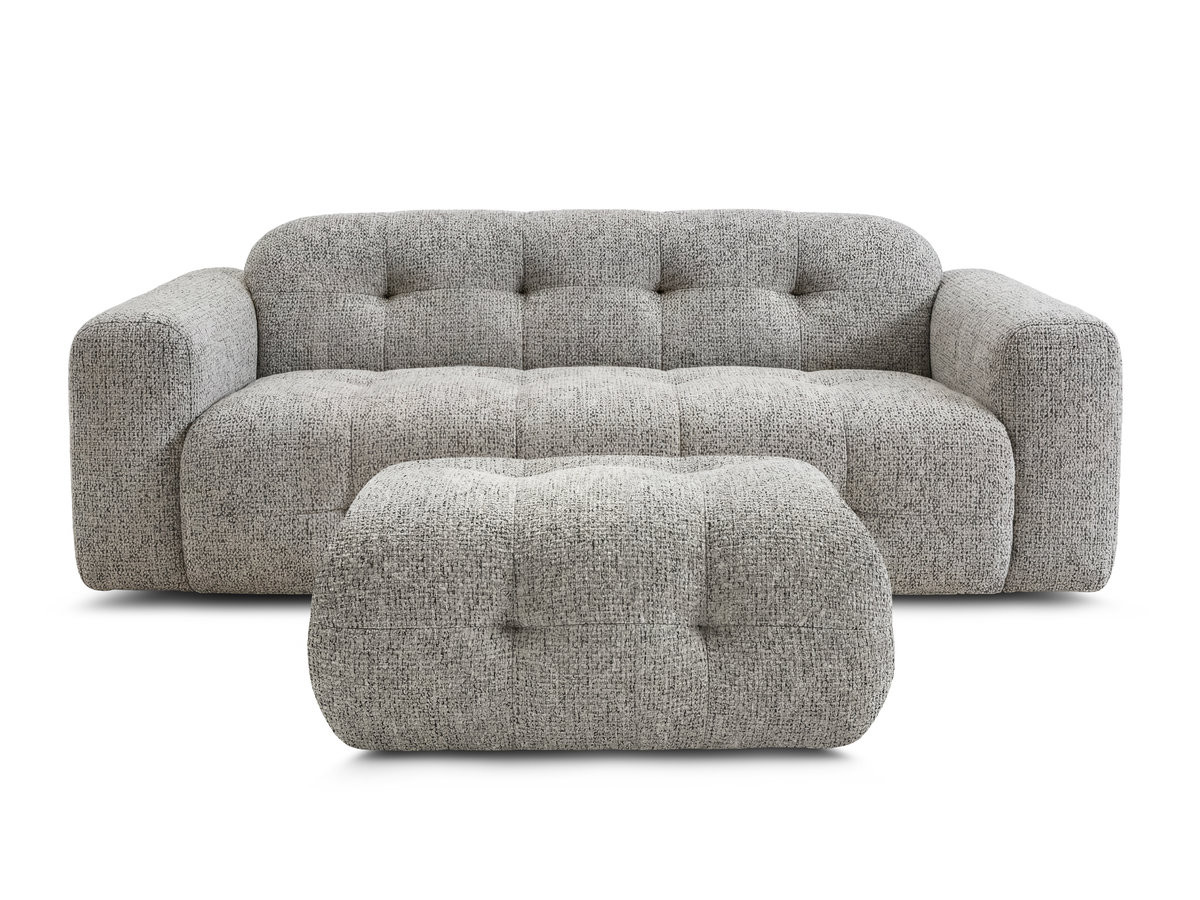 Canapé droit fixe 3 places LAURA tissu chiné avec petit pouf