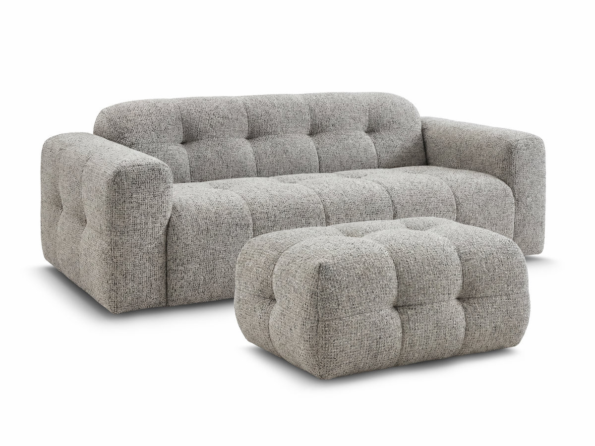 laura vaste 3-zits rechte bank in gemęleerde stof met kleine poef gekleurd wrat