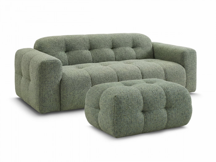 Canapé droit fixe 3 places LAURA tissu chiné avec petit pouf