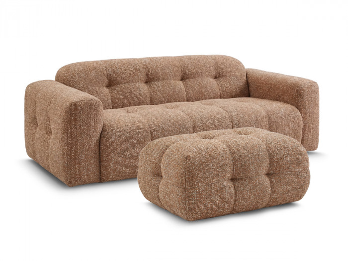 Canapé droit fixe 3 places LAURA tissu chiné avec petit pouf