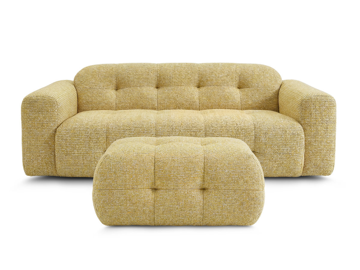 Canapé droit fixe 3 places LAURA tissu chiné avec petit pouf