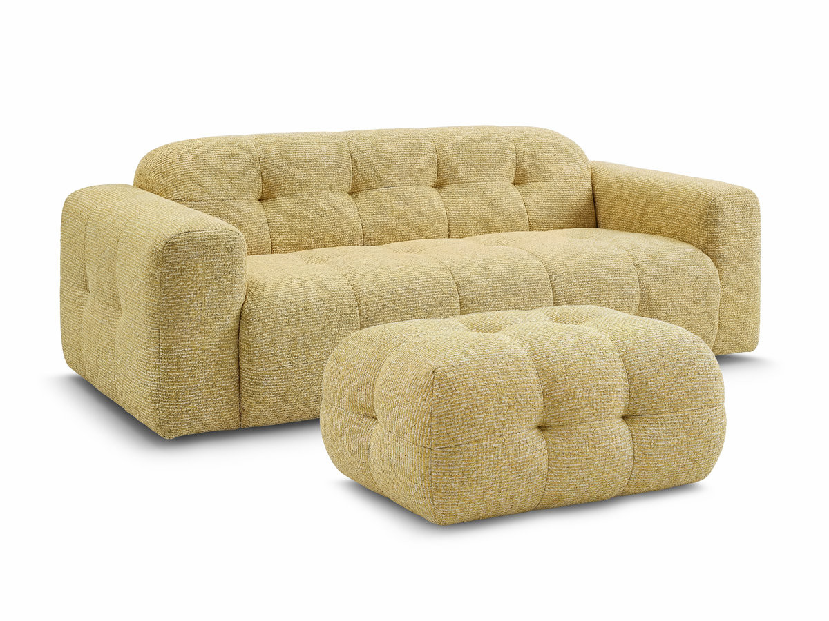 laura vaste 3-zits rechte bank in gemęleerde stof met kleine poef gekleurd geel
