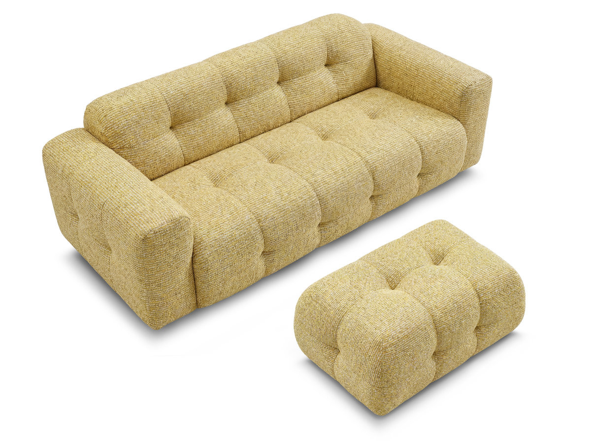 Canapé droit fixe 3 places LAURA tissu chiné avec petit pouf