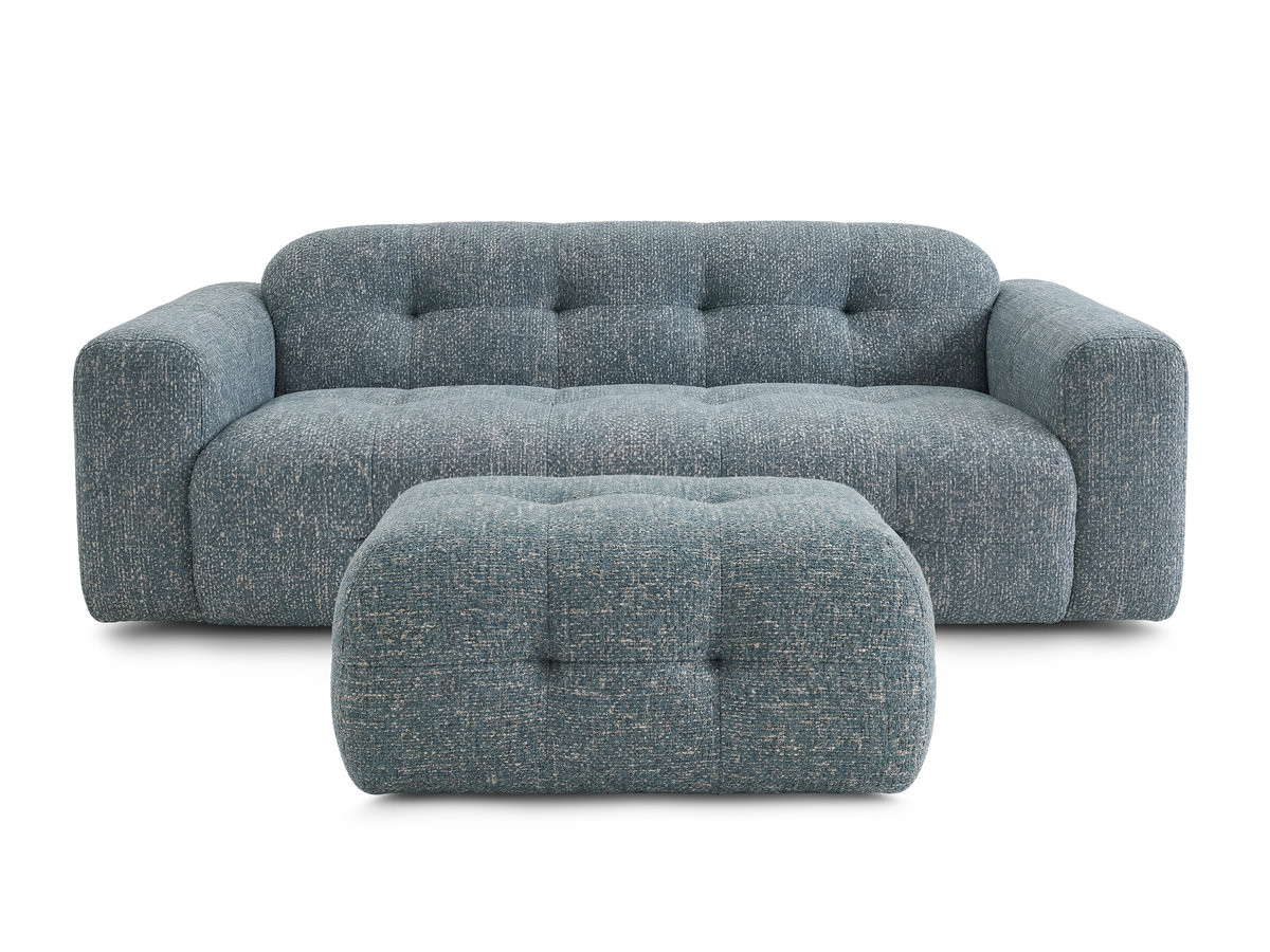 Canapé droit fixe 3 places LAURA tissu chiné avec petit pouf