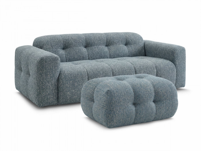 Canapé droit fixe 3 places LAURA tissu chiné avec petit pouf