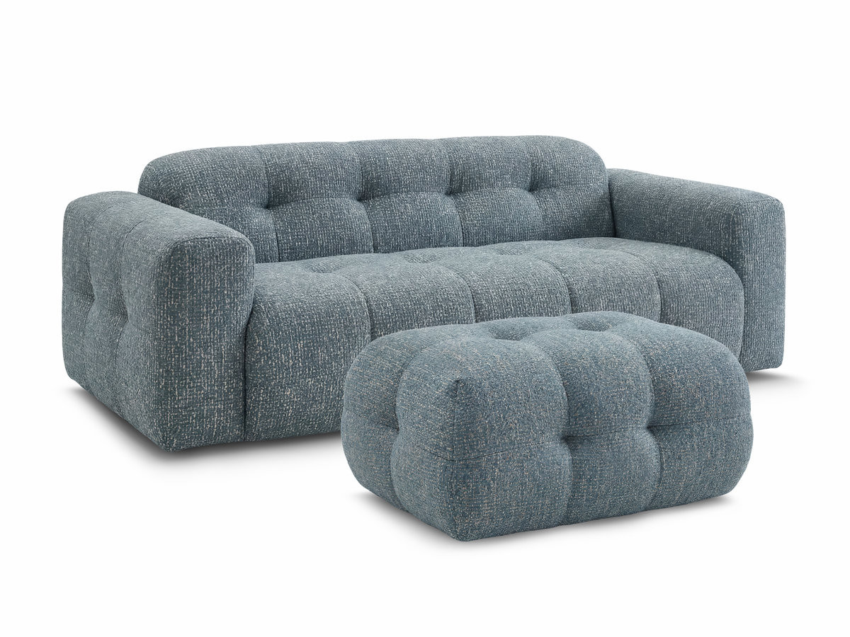 Canapé droit fixe 3 places LAURA tissu chiné avec petit pouf