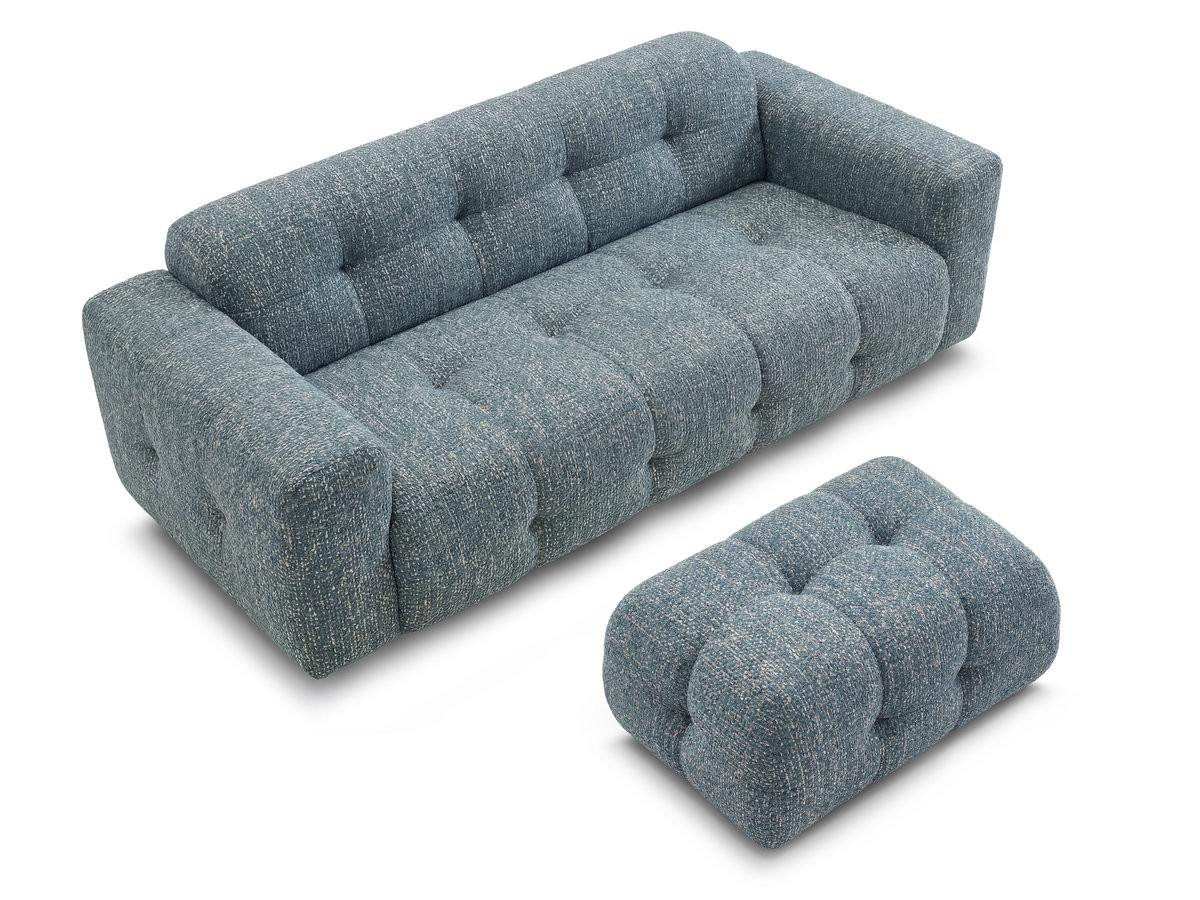 Canapé droit fixe 3 places LAURA tissu chiné avec petit pouf