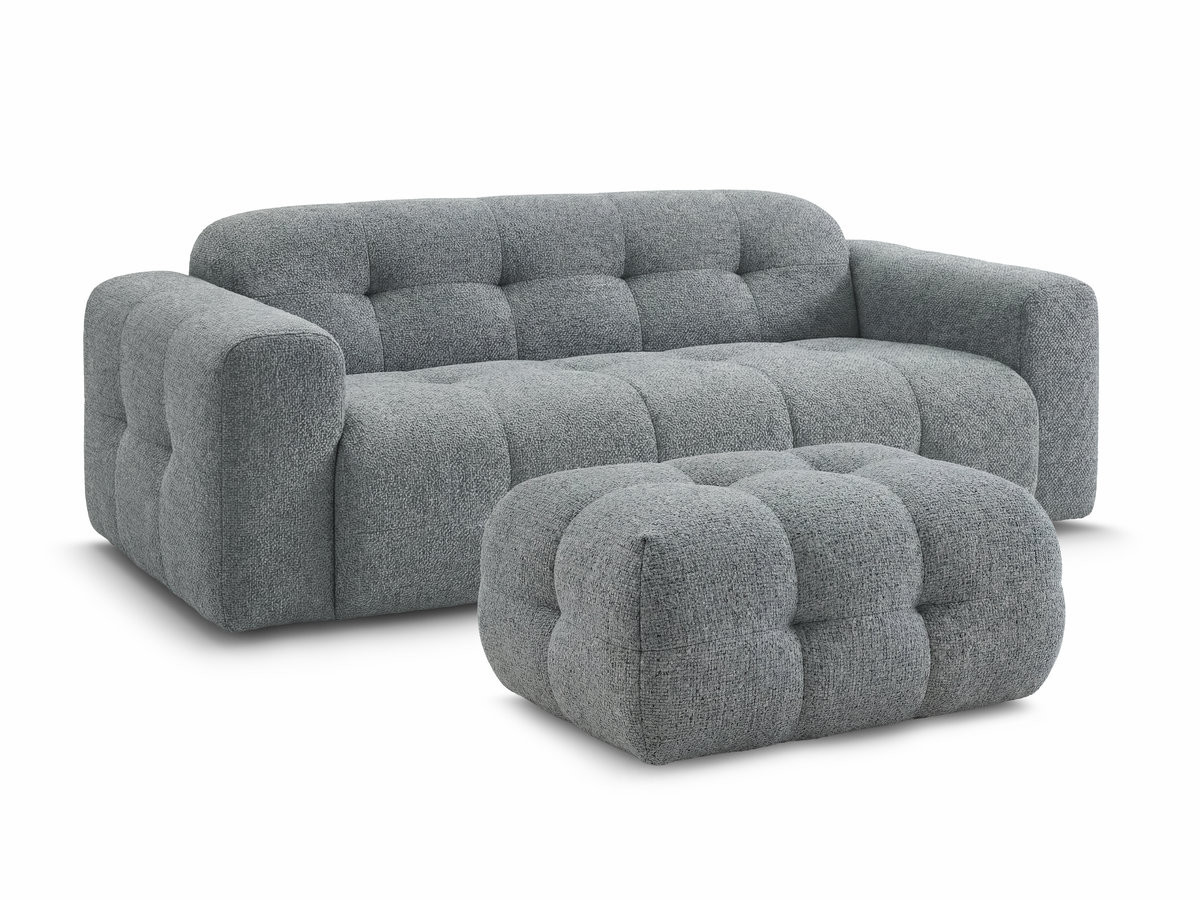 laura vaste 3-zits rechte bank in gemęleerde stof met kleine poef gekleurd donkergrijs