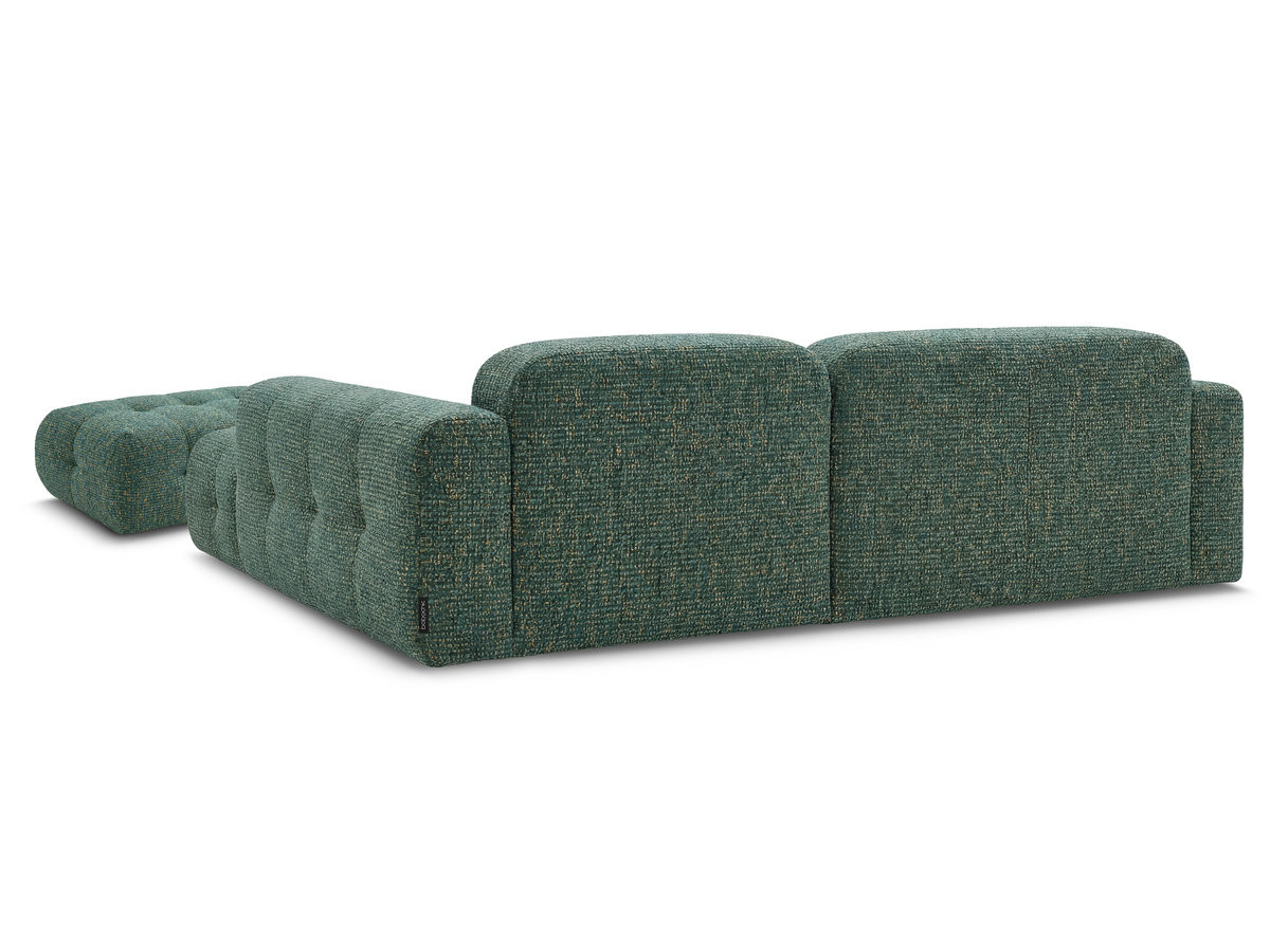 Canapé d'angle fixe LAURA tissu chiné avec grand pouf