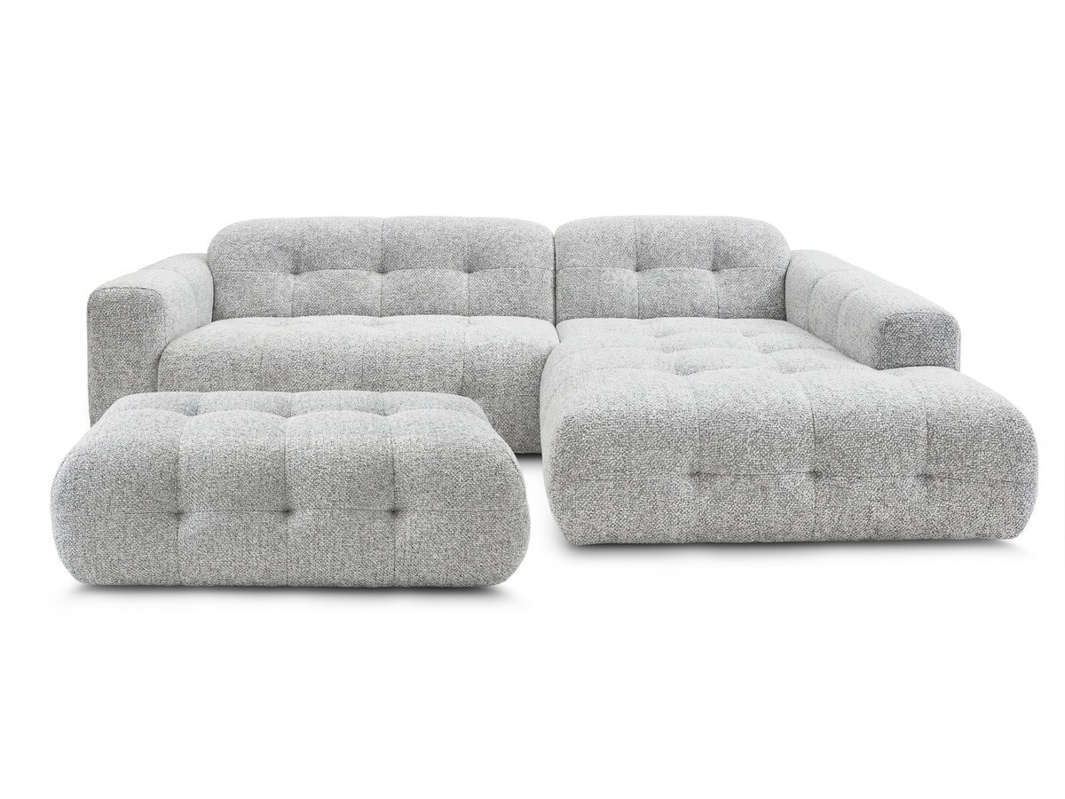 Canapé d'angle fixe LAURA tissu chiné avec grand pouf