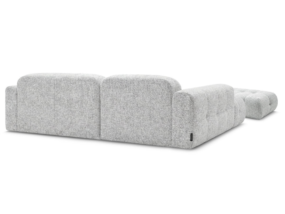 Canapé d'angle fixe LAURA tissu chiné avec grand pouf