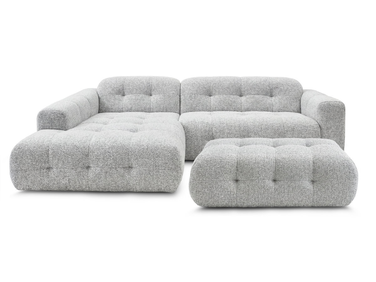 Canapé d'angle fixe LAURA tissu chiné avec grand pouf